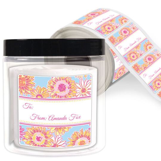 Banded Zinnias Square Gift Stickers in a Jar